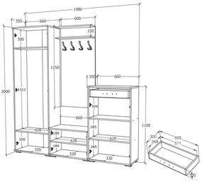 Set haaus V6, Antracit/Alb, L 200 cm