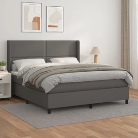 3132451 vidaXL Pat box spring cu saltea, gri, 160x200 cm, piele ecologică