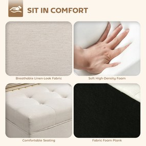 HOMCOM Taburet depozitare 80L, material textil, picioare lemn, 118x42x45 cm, crem | Aosom Romania