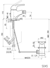 RAV Slezák SA045.0 - Baterie pentru bideu cu evacuare SAZAVA 11,5 cm, crom lucios