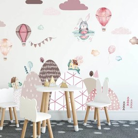 INSPIO Autocolante pentru perete - Dealuri și baloane roz