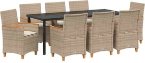 vidaXL Set de masă pentru grădină 9 pcs Bej poliratan