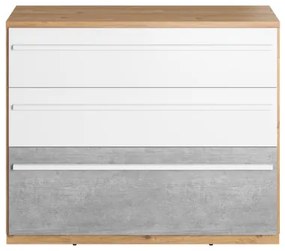 Comoda Piano Cu 3 Sertare, Stejar Nash, Alb Si Beton, 110 Cm