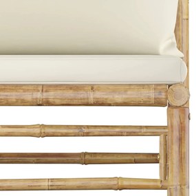 Set mobilier de gradina, 6 piese, perne alb crem, bambus Crem, 2x colt + 2x mijloc + suport pentru picioare + masa, 1