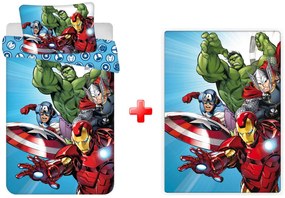 Avengers Light Blue set de lenjerie de pat pentru copii și pătură din polar