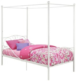 Pat metalic cu baldachin, alb, 90x200, ADELISA