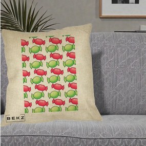 Perna Decorativa Bomboane Craciun Pattern, 40x40 cm, Crem, Husa Detasabila, Perna Inclusa, BEKZ®