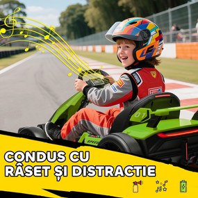 HOMCOM Go Kart Electric pentru Copii cu Scaun Reglabil, 2 Motoare, Claxon, Lumini și Muzică, 120x76x53,5 cm, Verde | Aosom Romania