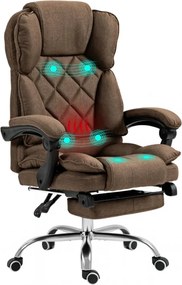 Scaun directorial, cu Masaj și Încălzire, suport picioare, funcție sezlong, materil textil, Maro
