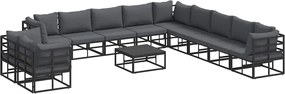 vidaXL Set de canapele pentru grădină cu pernă 12 pcs Negru Aluminiu