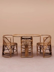 Set dining din rattan natural, masă ovală și 2 scaune, 3 piese, „Trinidad”