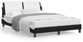 3208182 vidaXL Cadru de pat cu tăblie, negru și alb,140x190cm, piele ecologică
