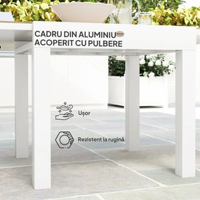 Outsunny Masă de Grădină Extensibilă din Aluminiu cu Blat din PSPC, 80/160x80x75 cm, Alb | Aosom Romania