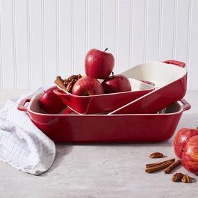 Set de 3 tavi ceramice pentru copt Staub 40508-171-0, de la -20°C pana la 300°C, Acoperire emailata, Rosu