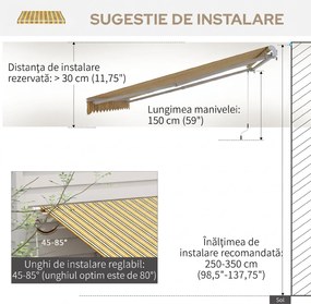 Outsunny Copertină Pliabilă pentru Exterior, Copertină Tip Roll-Up cu Deschidere Manivelă, 350x250 cm, Galben | Aosom Romania