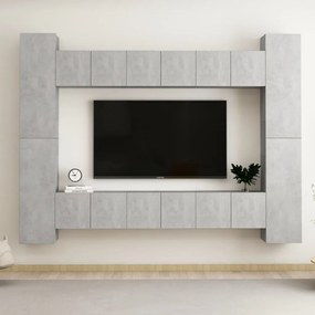 3079072 vidaXL Set de dulapuri TV, 10 piese, gri beton, lemn prelucrat