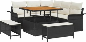 vidaXL Set de canapele pentru grădină cu pernă 8 pcs Negru poliratan