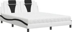 vidaXL Pat, Viana, cu saltea, alb și negru, 160x200 cm, piele ecologică