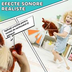 AIYAPLAY Cal de jucărie cu baston și sunete realiste pentru copii 24+ luni, Maro | Aosom Romania