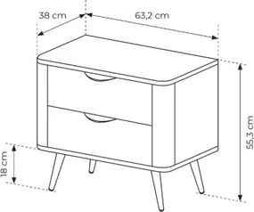 Noptieră Edrin 63 cm cu sertare - stejar dunin / negru