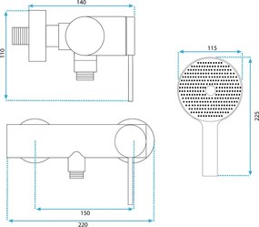 Baterie de dus REA Foss Clif cupru periat