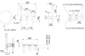 Baterie albă pentru duș încastrată (2 ieșiri) Pax – Sapho