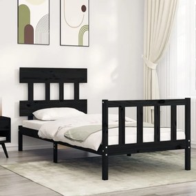 3193325 vidaXL Cadru de pat cu tăblie, negru, 90x200 cm, lemn masiv
