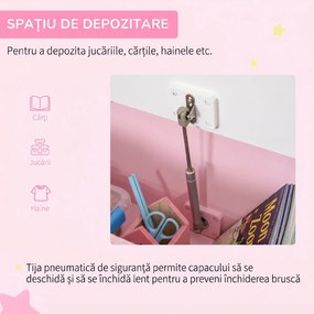 HOMCOM Bancă Depozitare Copii, Spătar, Piston Sigur, MDF, Roz | Aosom Romania