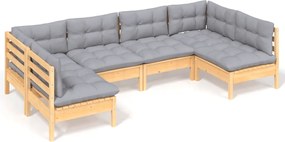 vidaXL Set mobilier grădină cu perne gri, 6 piese, lemn de pin