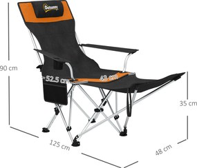 Outsunny Set de 2 Scaune de Camping Pliabile cu Suport pentru Picioare Detașabil, 82x100x88 cm, Negru | Aosom Romania