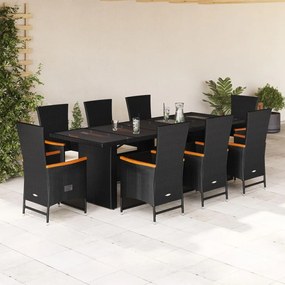 3277535 vidaXL Set mobilier de grădină cu perne, 9 piese, negru, poliratan