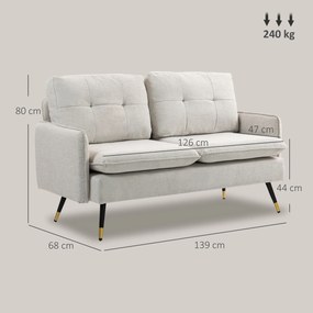 HOMCOM Divano 2 Posti in Tessuto Effetto Lino con Braccioli e Cuscini Imbottiti, Divanetto 2 Posti Moderno con Gambe in Acciaio, per Ufficio, Soggiorno, Salotto e Camera da Letto, 139x68x80 cm, Crema | Aosom Romania