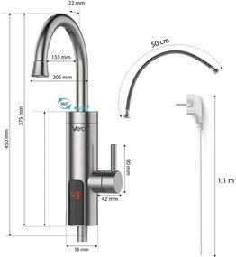 Instant de apă caldă cu afișaj LED 3000W/230V IPX4 crom mat