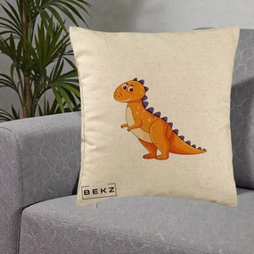 Perna Decorativa T-Rex Portocaliu, 40x40 cm, Bej, Husa Detasabila, Perna Inclusa, BEKZ®