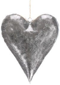 Inimă metalică suspendată, argintie, 15 x 2 x 18cm