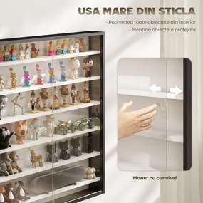 HOMCOM Dulap Tip Vitrină de Expoziție cu Rafturi Reglabile, Montată pe Perete, Negru | Aosom Romania