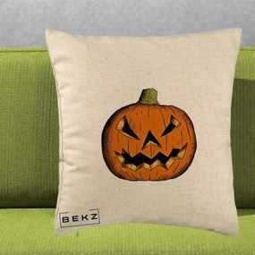 Perna Decorativa Halloween Dovleac Portocaliu Clasic, 40x40 cm, Bej, Husa Detasabila, Perna Inclusa, BEKZ®