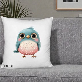 Perna Decorativa Pasare Teal-Roz cu Pete, 40x40 cm, Alb Pufos, Husa Detasabila, Perna Inclusa, BEKZ®