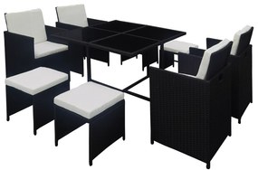 Set mobilier de gradina din rattan cu 9 piese, negru, KUBIKUS