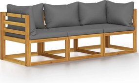 vidaXL Canapea de grădină 3 locuri cu perne, lemn masiv acacia