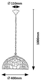 Brilagi - Candelabru Tiffany GARLAN cu vitralii, suspendat pe lanț, 2xE27/60W/230V