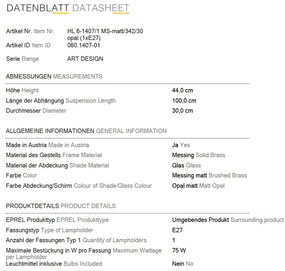 Lustra, Pendul realizat manual ARTDESIGN 30cm, alama mat/ alb opac