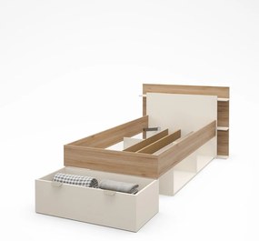 Pat alb/în culoare naturală cu aspect de lemn de stejar cu spațiu de depozitare fără somieră 90x200 cm Albo – Marckeric