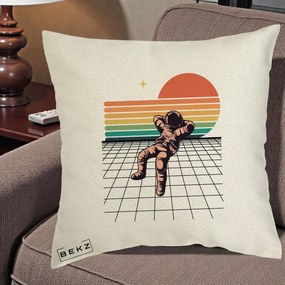 Perna Decorativa Astronaut Retro Space, 40x40 cm, Ecru, Husa Detasabila, Perna Inclusa, BEKZ®