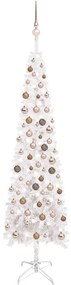 Set pom de Craciun subtire cu LED-uri si globuri, alb, 210 cm 1, white and rose, 210 cm