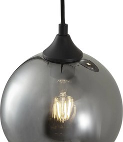 Lampa suspendată Art Deco neagră cu sticlă fumurie cu 3 lumini - Wallace