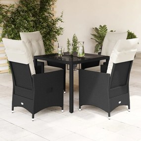 3276692 vidaXL Set mobilier de grădină cu perne, 5 piese, negru, poliratan