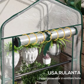 Outsunny Sera de Balcon cu 3 Niveluri și Ușă Rulantă, Sera pentru Grădină cu Structură din Oțel și Acoperiș din Plastic, pentru Plante, Flori, Fructe, 59x39x127 cm, Transparentă | Aosom Romania
