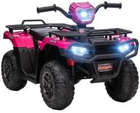 HOMCOM Quad electric pentru copii 12V, mașină electrică pentru copii, motor dublu, faruri și muzică, 88x45x50cm, roz | Aosom Romania