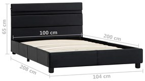Cadru de pat cu LED-uri, negru, 100 x 200 cm, piele ecologica Negru, 100 x 200 cm